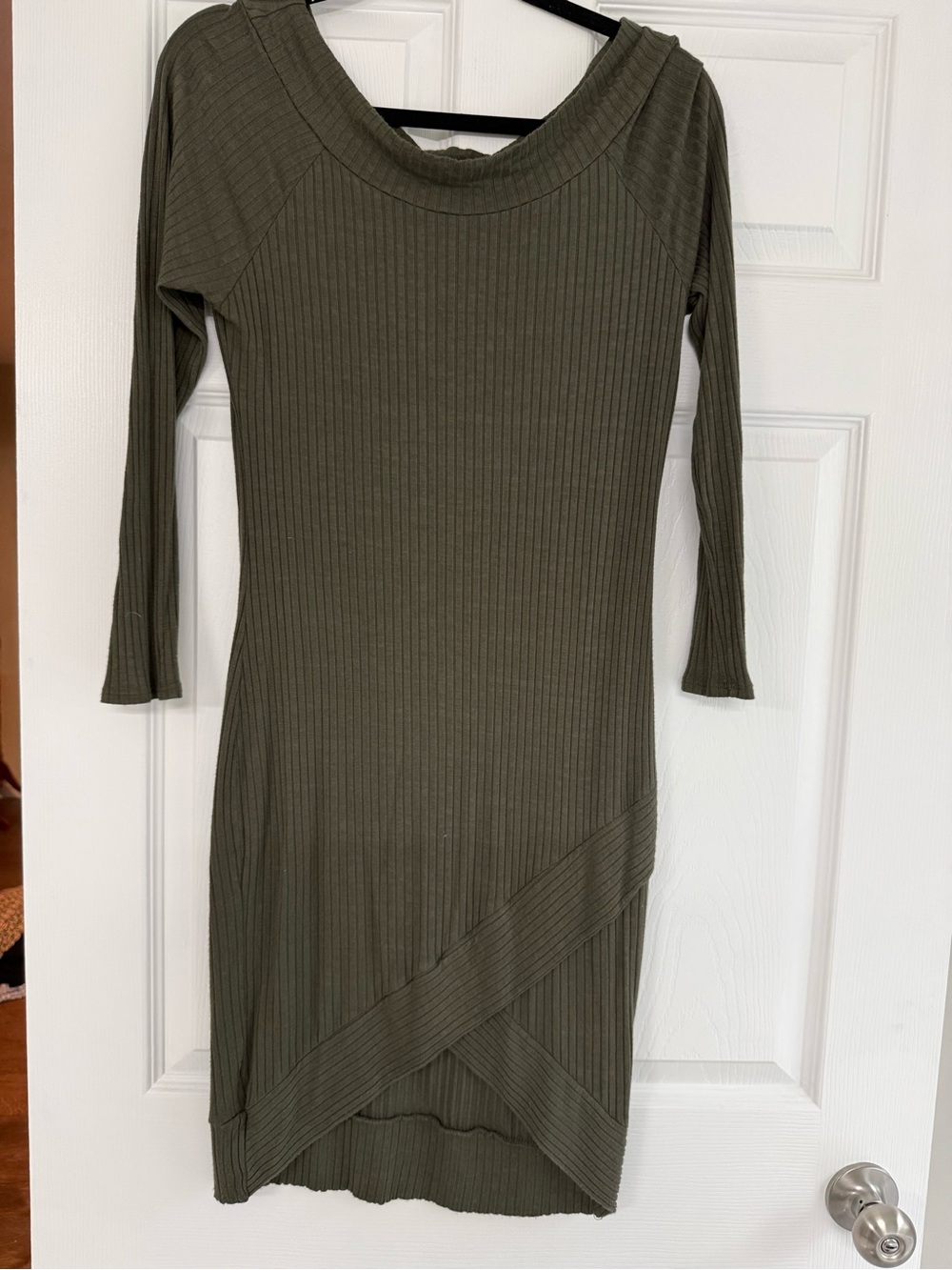 Charlotte Russe Olive Ribbed Long Sleeve Bodycon Dress